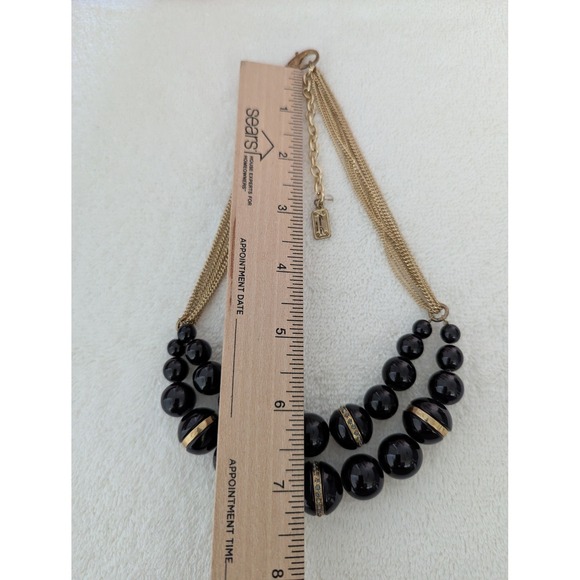 Kenneth Cole New York Gold Chain Black Bead Necklace Layered Rhinestone Accent - Picture 6 of 8
